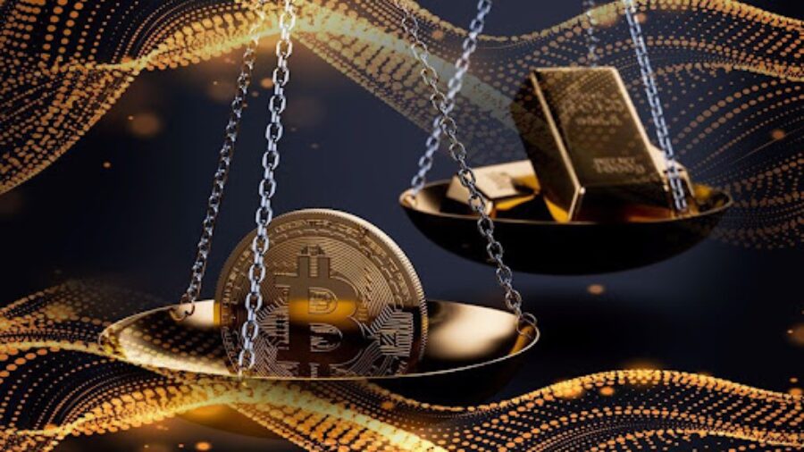 Porównanie sztabek złota i bitcoinów - wizualna reprezentacja bitwy rynkowej w 2024 r.
